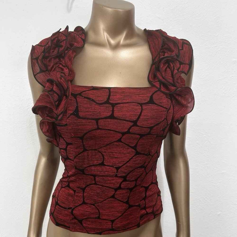 VTG 90s Red Ruffled Loop Neck Sleeveless Smocked Crop Top Sz S Whimsigoth Vamp